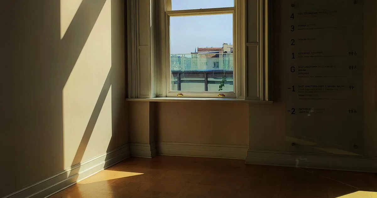 Low winter sunlight entering a living room through a north-facing window